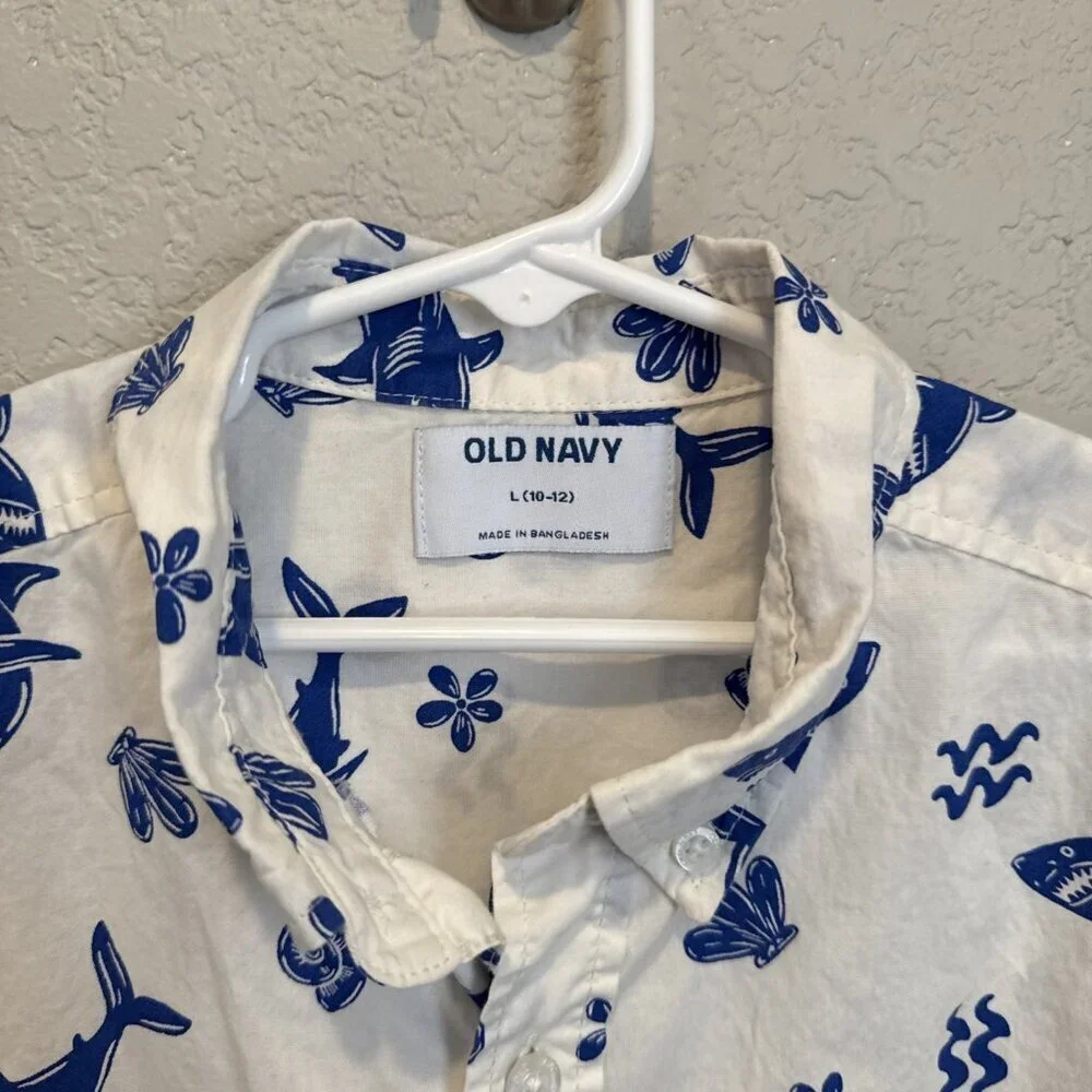 Old Navy Top Boys Large 10 12 Kids Shirt Short Sleeve Button Down Classic White